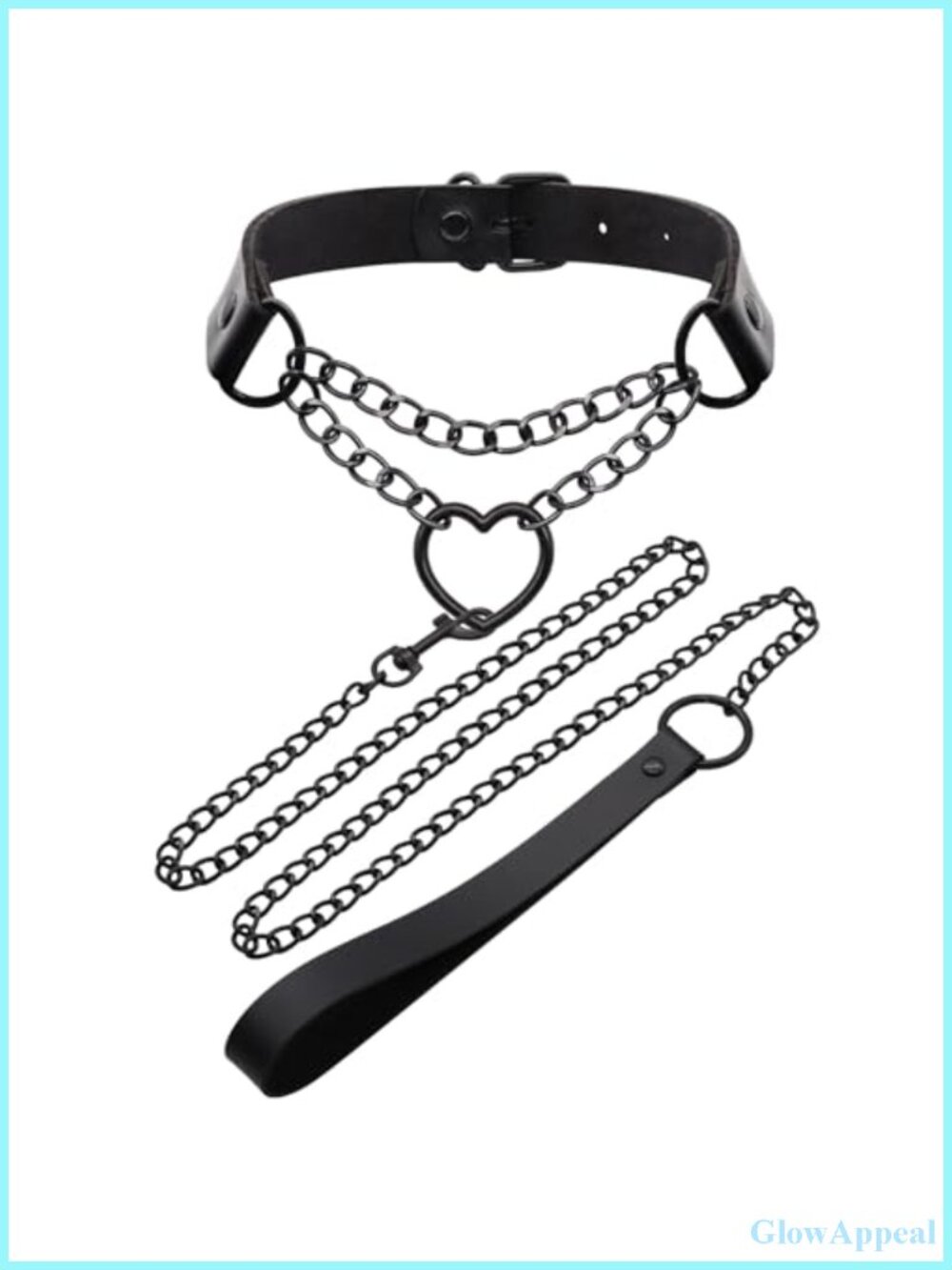 Faux Leather Collar Leash Set Heart Choker Gothic Necklace Cosplay